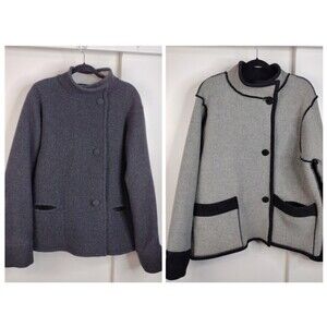 Vintage FLAX Jeanne Engelhart? 100% Wool Reversible Coat Jacket Sz M Black Grey